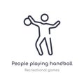 people playing handball outline icon. isolated line vector illustration from recreational games collection. editable thin stroke Royalty Free Stock Photo