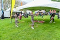 People playing with hula hoop in festival, London