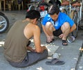 People are playing janggi outdoor in Vinh, Vietnam