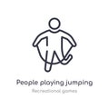 people playing jumping rope outline icon. isolated line vector illustration from recreational games collection. editable thin Royalty Free Stock Photo