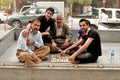 People playing traditional board game, Arbil, Autonomous Kurdistan, Iraq