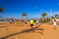 People playing valleyball on the tropical beach Royalty Free Stock Photo