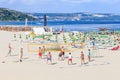 People playing volleyball at beach. Leisure at Black Sea