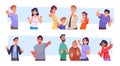 People pointing. Characters finger gesturing showing or picking at you exact vector crowd illustrations set Royalty Free Stock Photo