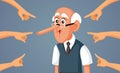 People Pointing to an Elderly Man telling Lies Vector Cartoon Illustration