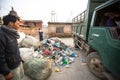 People from poorer areas working in sorting of plastic on the dump, in Kathmandu, Nepal. Royalty Free Stock Photo