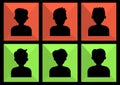 People portrait. Social network people colored icon. Set of men avatars, anonymous, black silhouettes. Vector