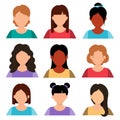 People portraits of faceless females, women face avatars , flat vector illustration