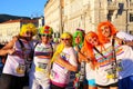 People posing for photos during The Color Run in Trieste, Italy.