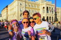 People posing for photos during The Color Run in Trieste, Italy.