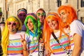 People posing for photos during The Color Run in Trieste, Italy.