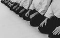 People practicing aikido in a dojo background. Royalty Free Stock Photo
