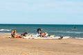 People practicing kite Surfing in Platja del Trabucador in the Delta del Ebro, Tarragona, Spain in summer 2020