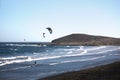 People practicing Kitesurfing at El Medano Beach in Santa Cruz de Tenerife Royalty Free Stock Photo