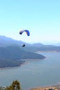 People practicing paragliding over the lake of valle de bravo, mexico XXVII