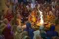 People pray at the ceremony in Hare Krishna Temple Royalty Free Stock Photo