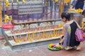 People pray respect the shrine of the four-faced Brahma statue Royalty Free Stock Photo