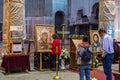 People praying in the Temple of Saint Sava, a Serbian Orthodox church located in Belgrade, Serbia Royalty Free Stock Photo