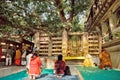 People praying under the green Bodhi tree, which the buddha became enlightened Royalty Free Stock Photo