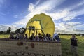 People preparing to disembark after a balloon soft landing