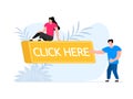 People press button with text click here. Click button for app and web design. Royalty Free Stock Photo