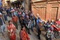 People on a procession for a Hindu sacrifice at Bhaktapur in Nepal