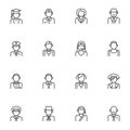 People profession avatars line icons set