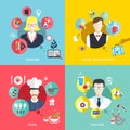 People professions concept icons set in flat design Royalty Free Stock Photo