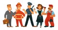 People professions fireman, policeman, businessman and hairdresser vector flat isolated set