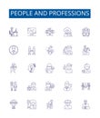 People and professions line icons signs set. Design collection of People, Professions, Nurse, Teacher, Lawyer, Pilot