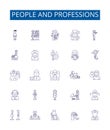 People and professions line icons signs set. Design collection of People, Professions, Nurse, Teacher, Lawyer, Pilot