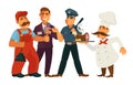 People professions plumber, journalist and policeman chef vector flat isolated set Royalty Free Stock Photo