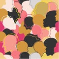 People profile heads. Seamless pattern of a crowd of many different humans. Vector background