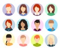 People profiles illustrated avatar set, vector profile types portraits, social networks icons, female young faces Royalty Free Stock Photo