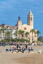 People on promenade in small spanish village, Sitges. 11. 13. 2016 Spain