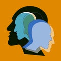 People prophile heads. Schizophrenia concept, symbol of depresion, dementia.