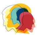 People prophile heads. Schizophrenia concept, symbol of depresion, dementia. Vector ilustration Royalty Free Stock Photo