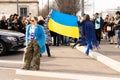 Milan, 24 Feb 2022. People protest against russian invasion into Ukraine and agression of Putin government. Two women on