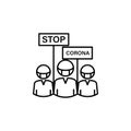 people protest coronavirus, stop line illustration icon on white background