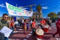 People protesting against air pollution and climate change on street in Barcelona Royalty Free Stock Photo