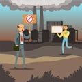 People protesting against air pollution with placards, environmental pollution Royalty Free Stock Photo