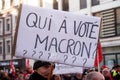 people protesting agaisnt the pensioners reform with placard in french : qui a vote macron