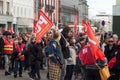 People from public service protesting with flags against the lower wages and new reforms from the government Royalty Free Stock Photo