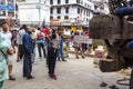 People pull the chariot of the rain god, a Hindu festival in Patan, Durbar Square,Kathmandu,Nepal Royalty Free Stock Photo