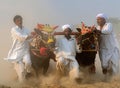 People of Punjab village in white clothing in Bull Karah race - rural event in Pakistan