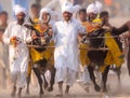 People of Punjab village in white clothing in Bull Karah race - rural event in Pakistan