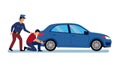 People Pushing Broken Car, Roadside Assistance Help Vector, vector design Generative AI Royalty Free Stock Photo