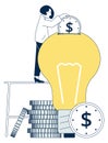 People putting money into idea. Innovation investment concept