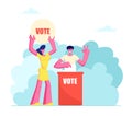 People Putting Paper Vote into Ballot Box. Male and Female Characters, Law-abiding Citizen, City Dwellers Execute their Rights Royalty Free Stock Photo