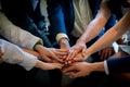 People putting their hands together. Friends with stack of hands showing unity and teamwork. Business people join hand together du Royalty Free Stock Photo